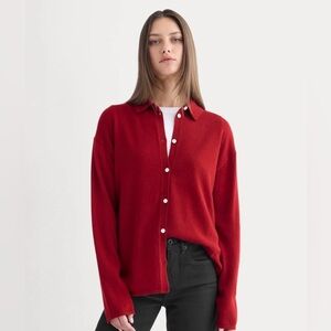 Everlane Cashmere Button Up Shirt in Red Size XL. NWT